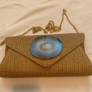Straw clutch w agate (?) decoration